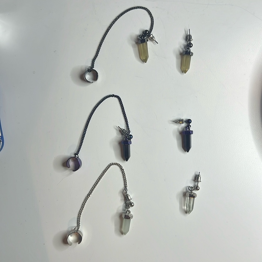 Crystal Earrings with one Ear Cuff